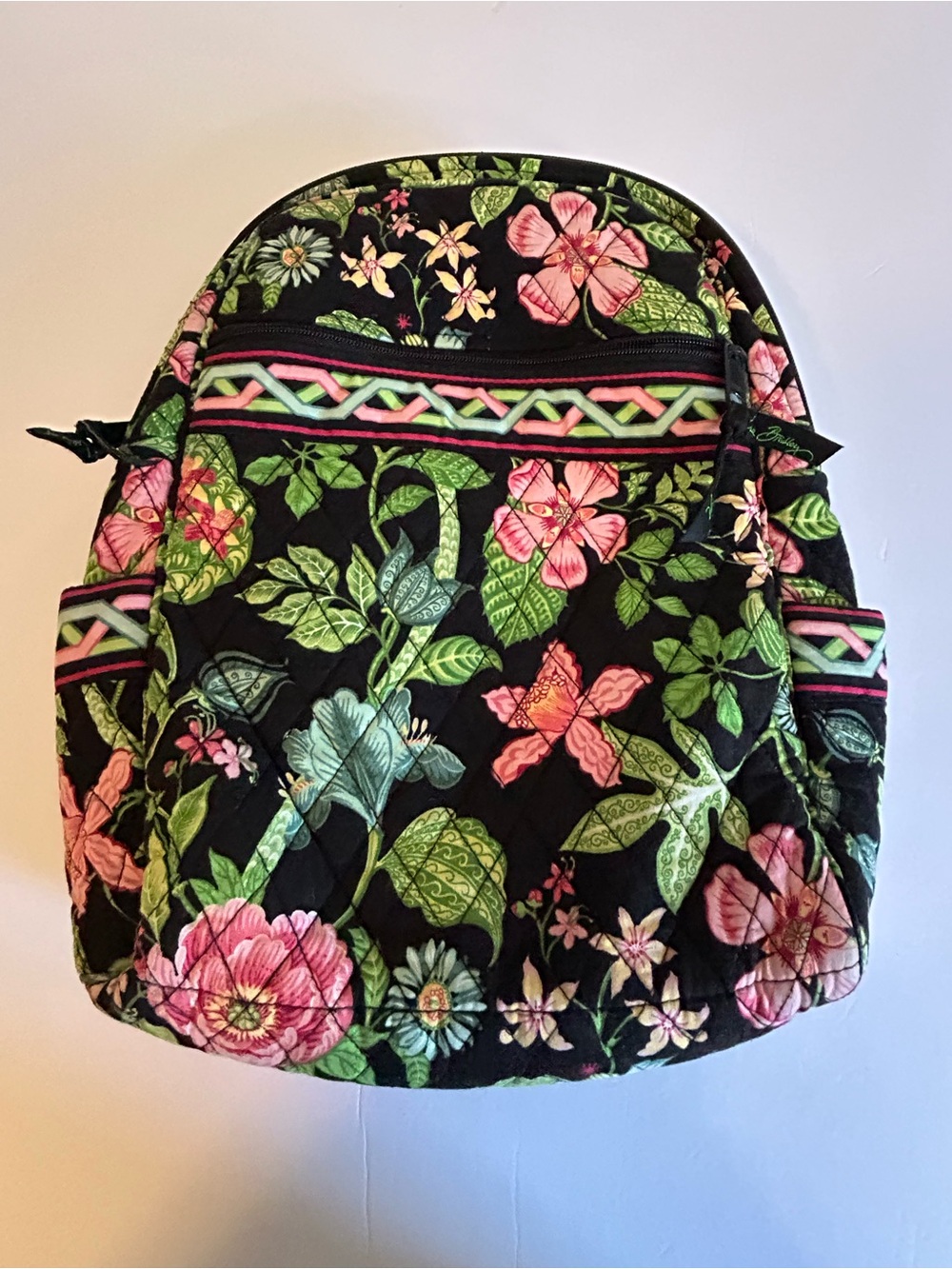 Vera Bradley Quilted Floral Backpack in Pink and Green